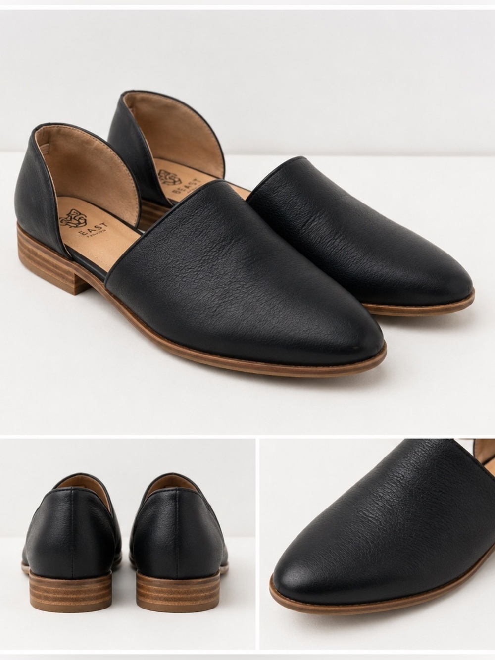 Beast Fashion Black Leather D’Orsay Flats Women’s Size 5.5 Pointed Toe Shoes